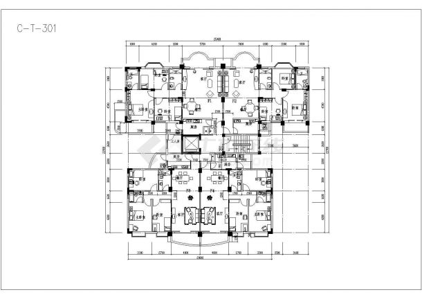 某地小区塔式住宅户型建筑设计施工图-图一