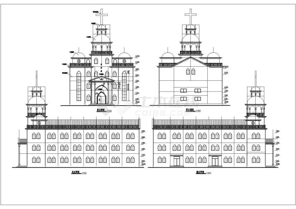 非常详细的三层圆顶教堂建筑CAD施工设计图-图二