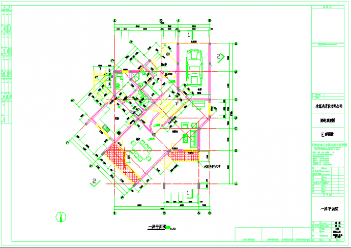 某地区小型别墅园一层平面详细设计图_图1
