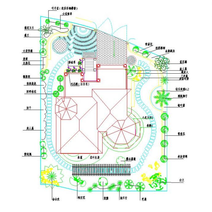 私家别墅庭院内整套植物配置cad设计图纸_图1