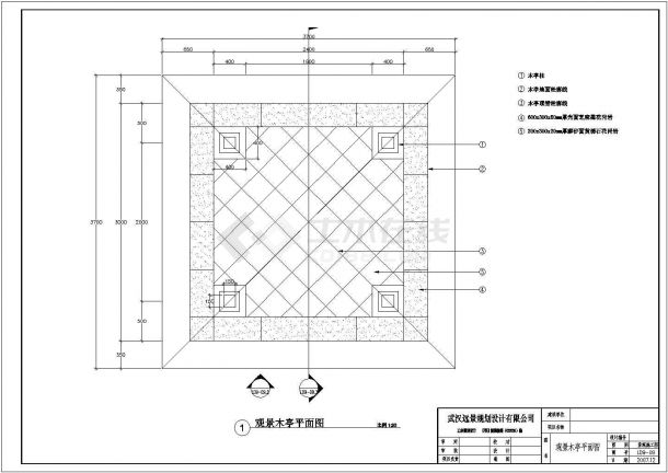 园林小品某四角观景木亭CAD施工详图-图一