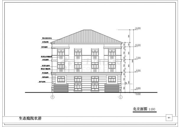 3层双拼中式别墅建筑施工图，带效果图-图一