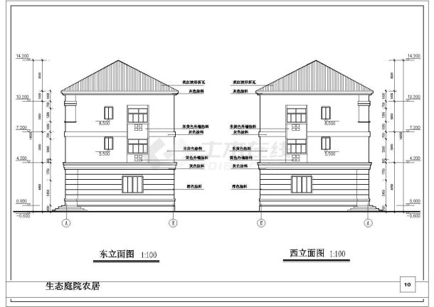 3层双拼中式别墅建筑施工图，带效果图-图二