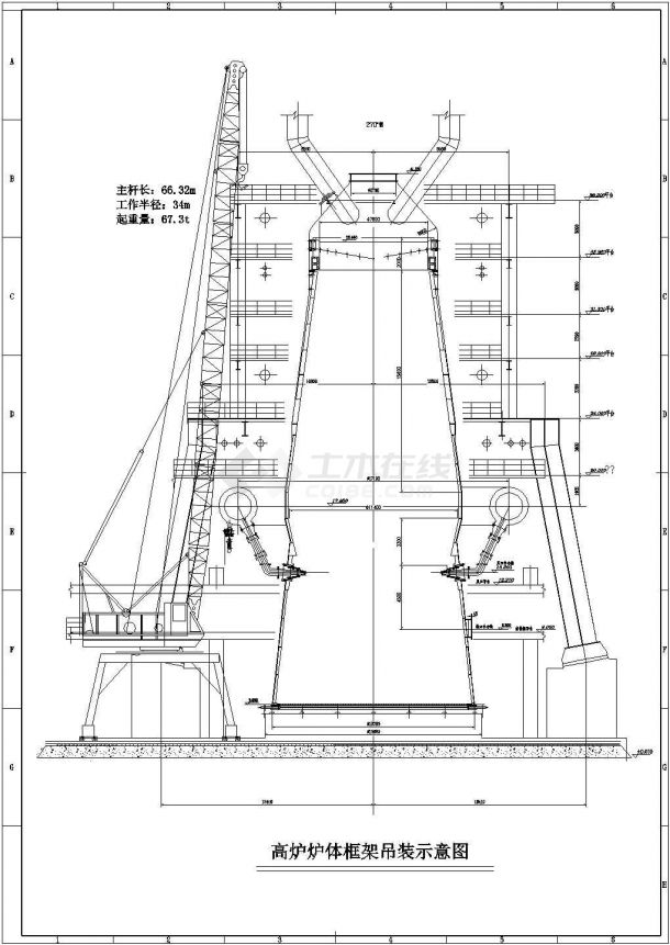 江苏某炼钢厂2500m3高炉系统钢结构安装方案（附吊装示意图）-图二