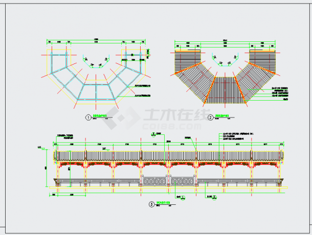 中式园林景观弯折连廊、长廊CAD详图-图二