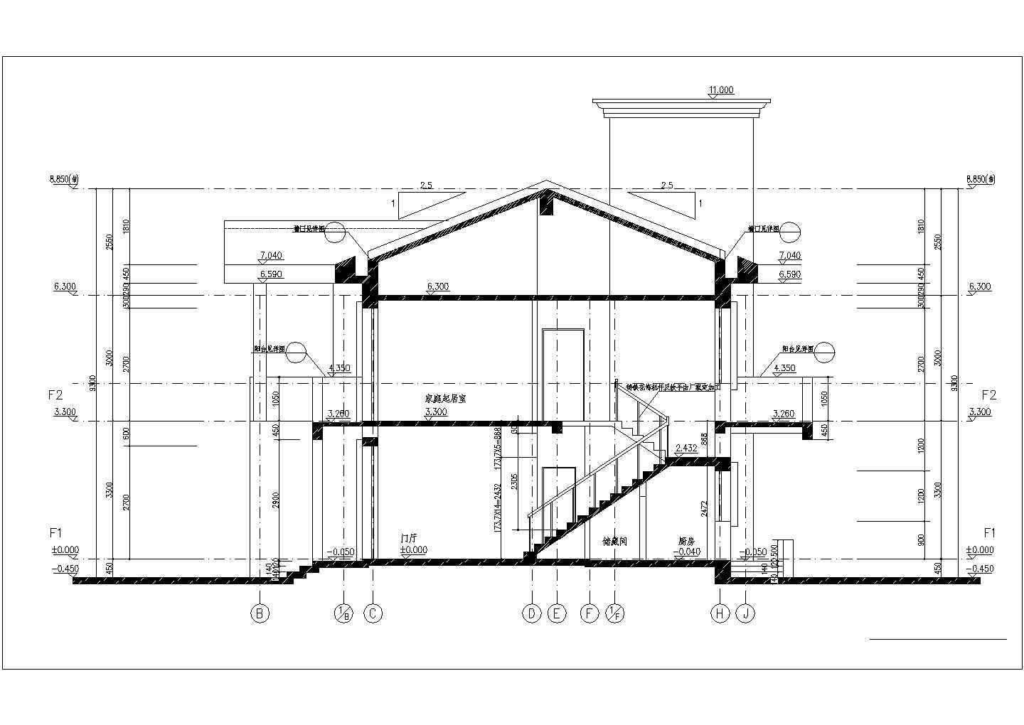 【湘西】传统风格二层砖混小别墅建筑施工图，带效果图