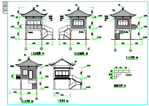某二层框架结构仿古门楼施工建筑图纸_图1