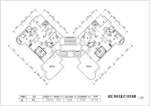 某地区小型高层1大户型住宅标准层户型平面图-图二