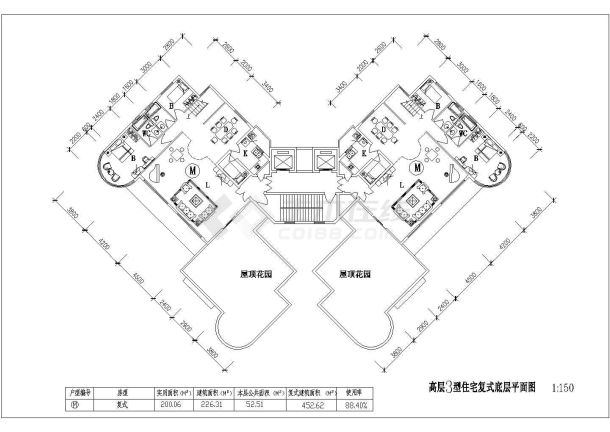 某地区小型高层3型住宅标准层户型平面图-图二