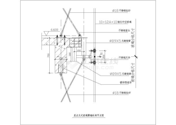 某点支式玻璃幕墙纵剖节点大样图纸-图一