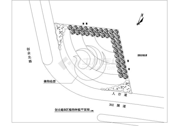 道路路口景观设计cad图-图二