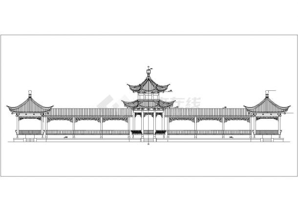 中式古代八角亭带走廊全套cad设计方案图纸-图一