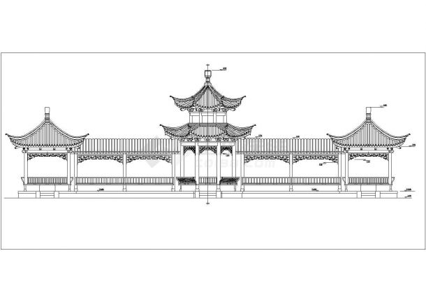 中式古代八角亭带走廊全套cad设计方案图纸-图二