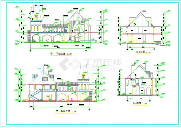 欧式城堡式别墅建筑CAD施工工程图纸-图一