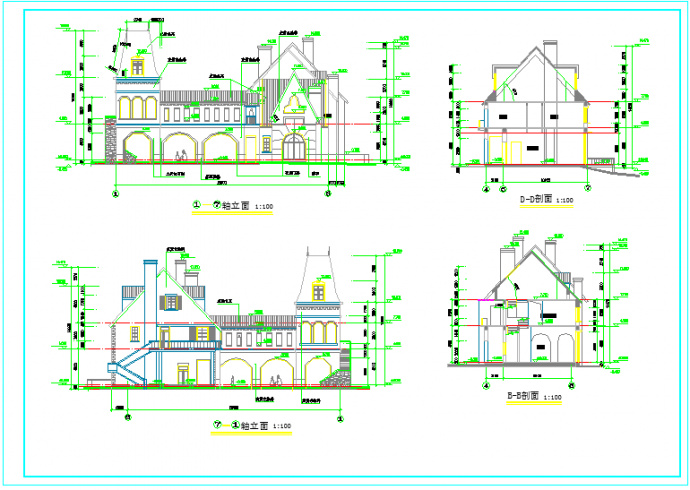 欧式城堡式别墅建筑CAD施工工程图纸_图1
