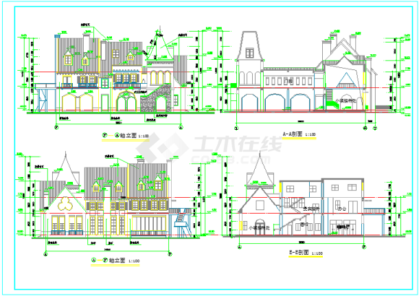 欧式城堡式别墅建筑CAD施工工程图纸-图二