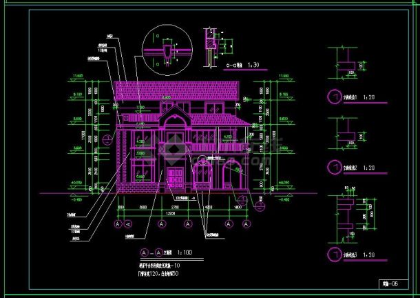 精品三层别墅建设计CAD施工图-图二