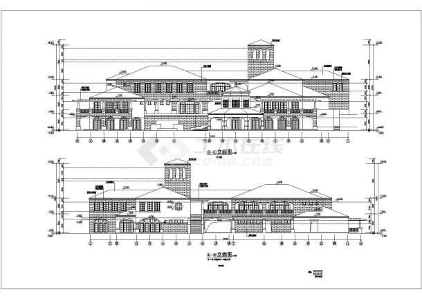 砖混结构古堡式高档会所建筑施工CAD图纸（含多个大样图）-图一