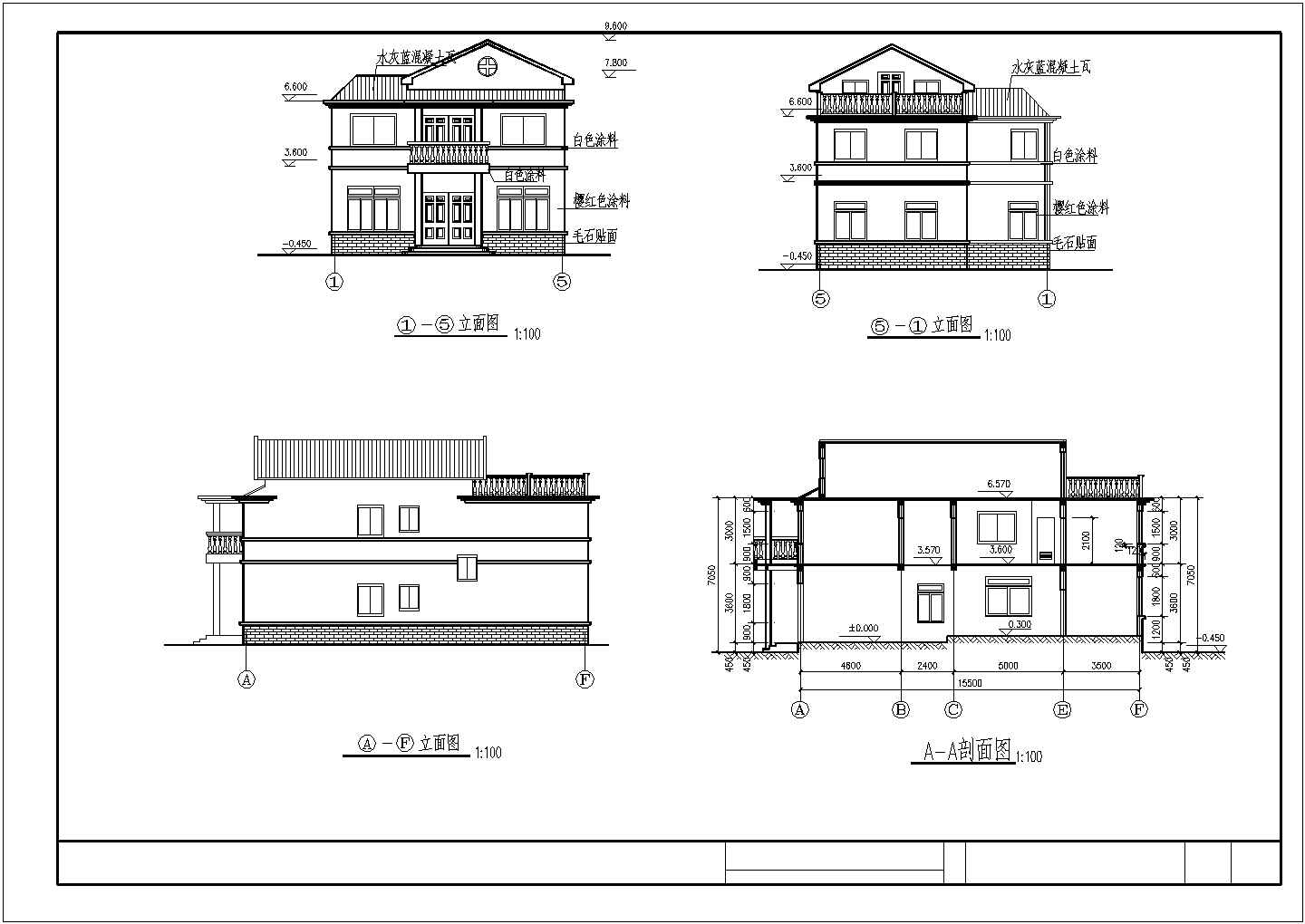 简洁带阁楼二层半新农村自建房屋建筑设计图
