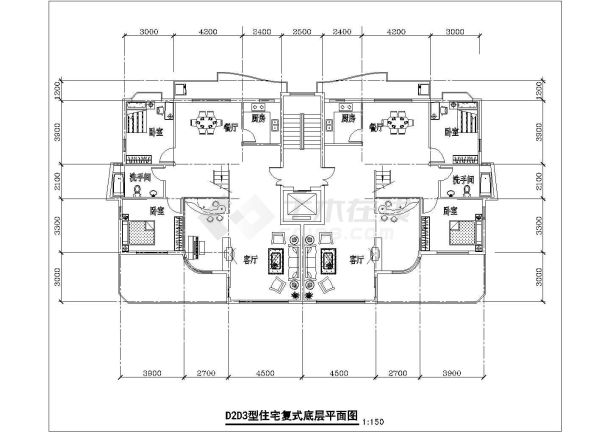 某地区小型D2D3型住宅复式户型平面图-图一