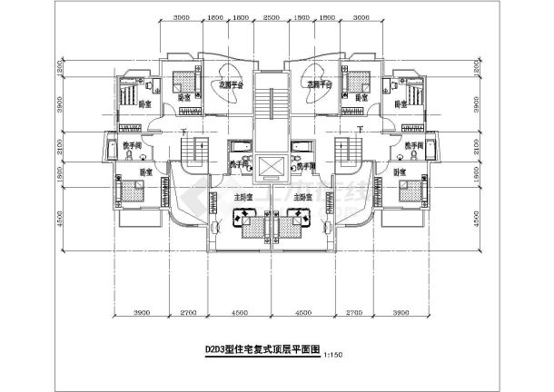 某地区小型D2D3型住宅复式户型平面图-图二