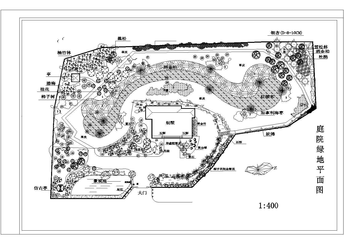 小型庭院景观设计绿地CAD平面图