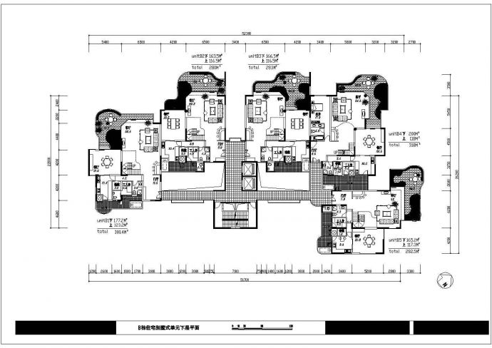 某地B栋住宅别墅式户型单元上下层平面图_图1