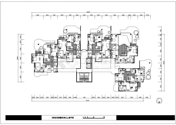 某地B栋住宅别墅式户型单元上下层平面图-图二