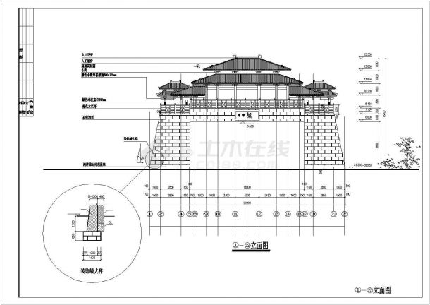 古城门建筑施工设计图纸（CAD）-图一