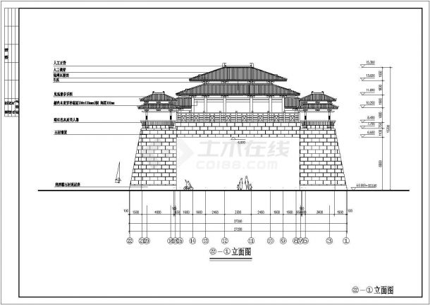 古城门建筑施工设计图纸（CAD）-图二
