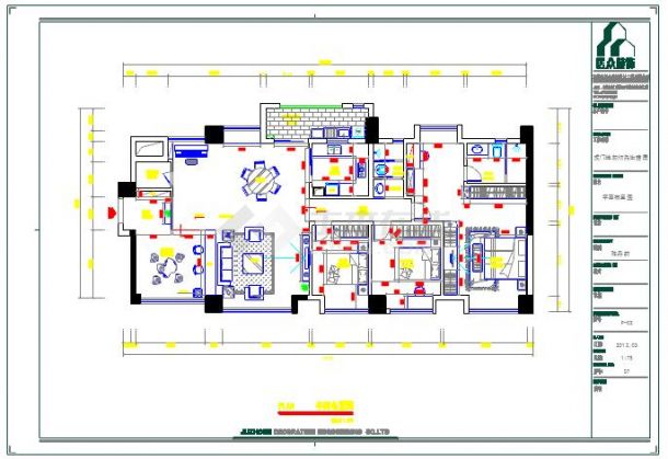 某三室两厅室内装修设计全套cad施工图（含电气图）-图二