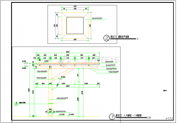 木廊架建筑参考CAD图-图二