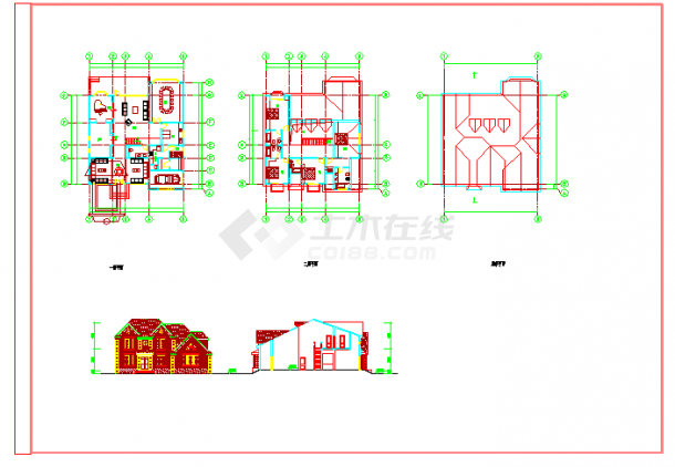 991平米三层别墅房屋设计建筑设计cad施工图（含效果图）-图二
