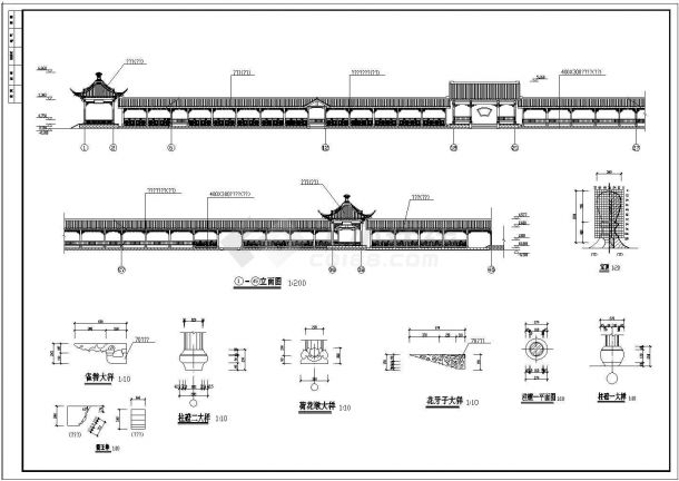 非常详细的古代建筑长廊建筑CAD施工图-图二