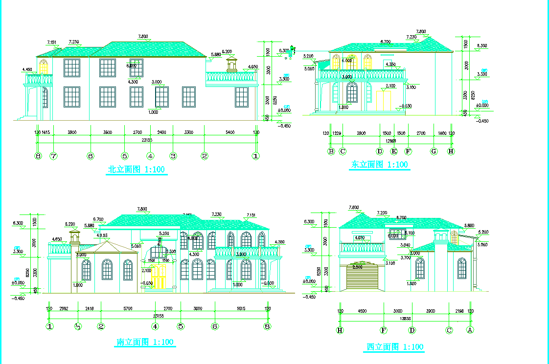 某地欧式别墅全套建筑图CAD图纸