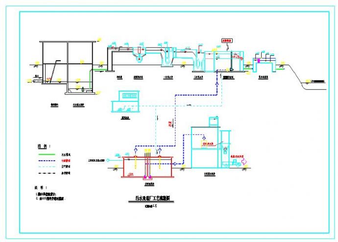 污水处理厂平面图、高程图cad图纸下载_图1
