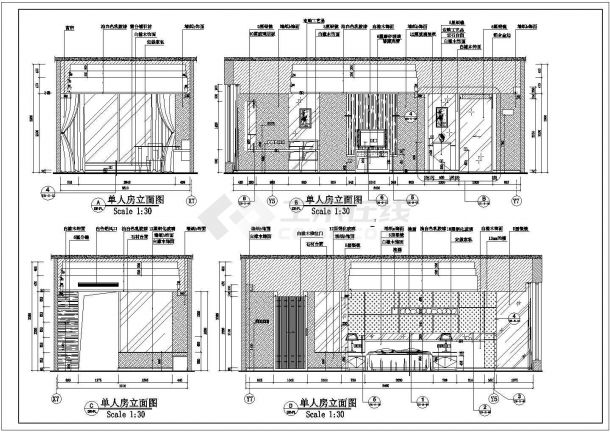 小型标准单人房立面CAD详图（共3张）-图一