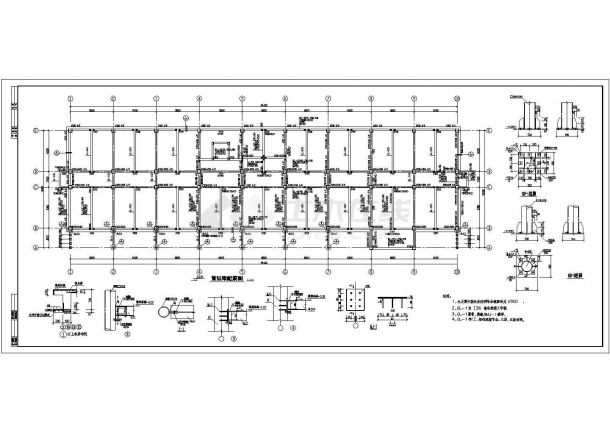 天津5层钢筋砼框架办公楼结构cad施工设计图（带雨棚）-图二