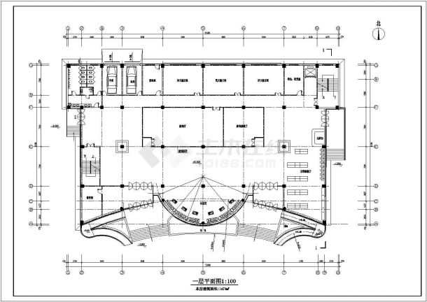某市四层文化交流馆建筑CAD设计施工图（标注详细）-图二