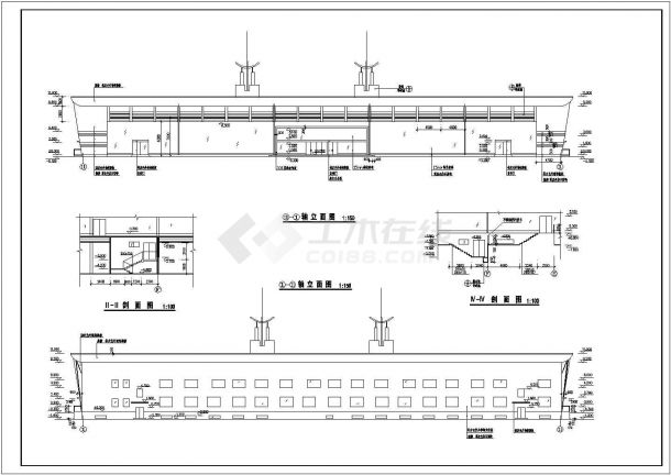 10000平米地上一层局部两层地下一层大型轻钢结构4S店汽车展厅建筑CAD施工图纸-图一