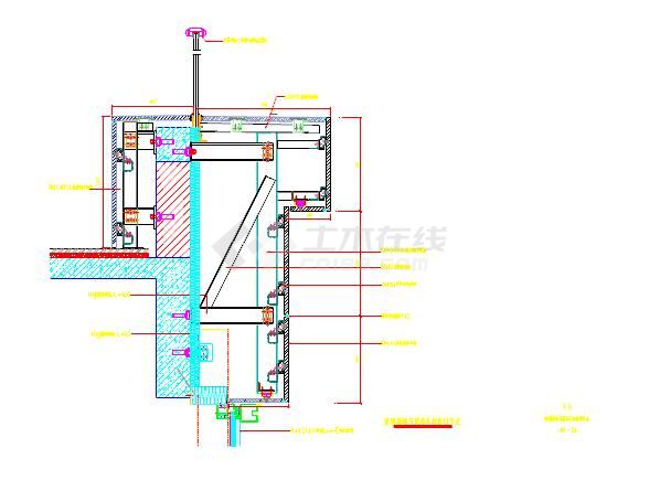 玻璃幕墙设计_玻璃幕墙与顶部石材收口节点详图cad图纸-图一