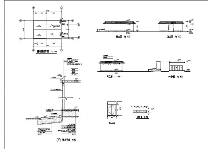 琉璃瓦屋顶公共厕所卫生间cad设计施工图（带给水照明）_图1
