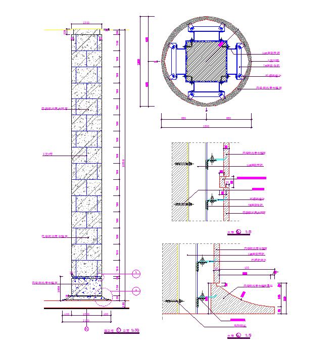 小户型大理石包柱建筑CAD节点详图