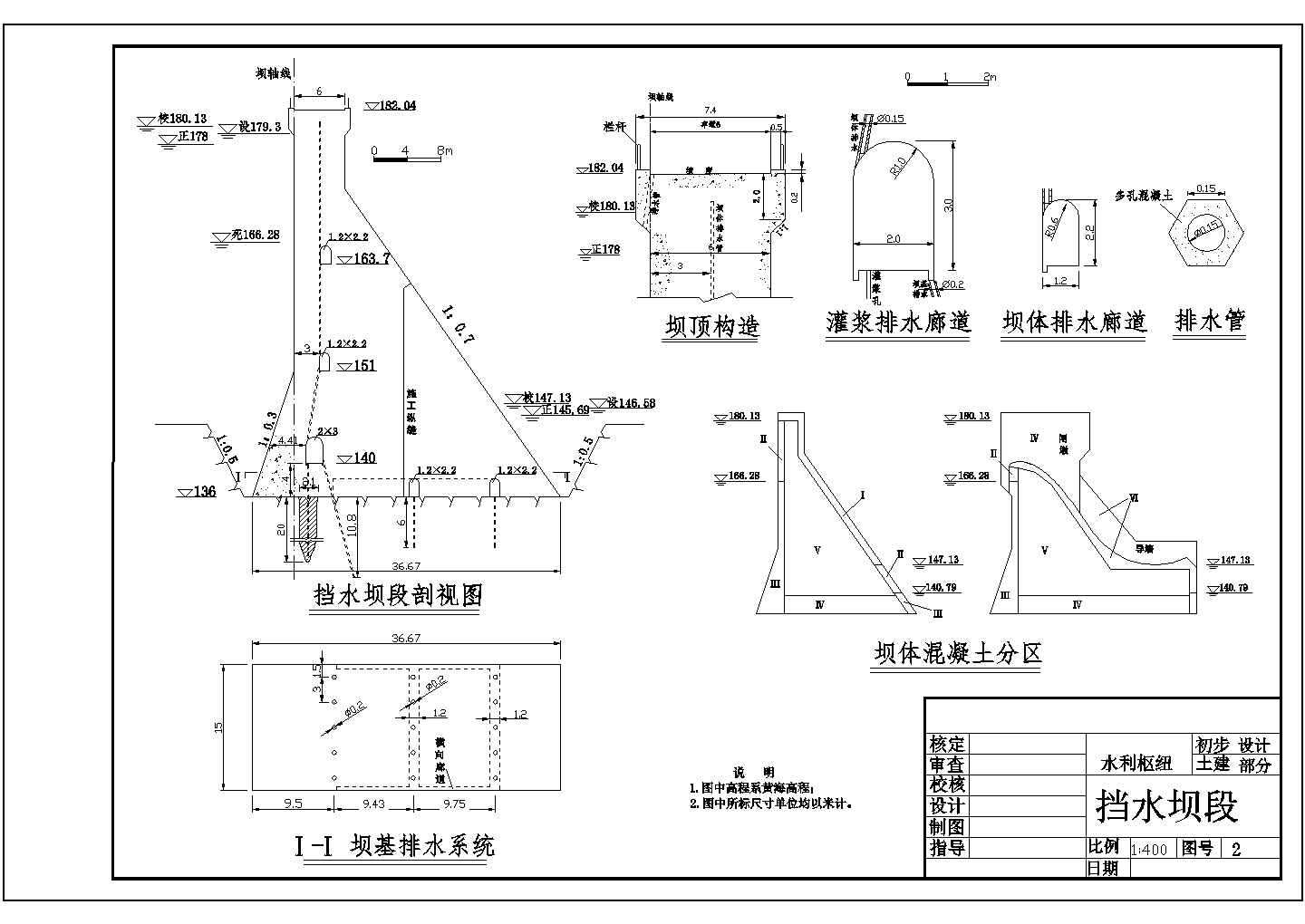 重力坝水利枢纽工程毕业设计（含说明书、计算书、CAD图）