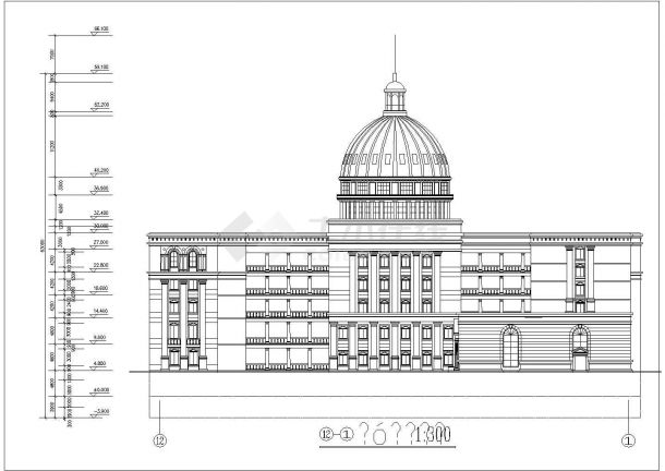 欧式复古风格现代办公楼穹顶建筑设计cad施工图纸-图二