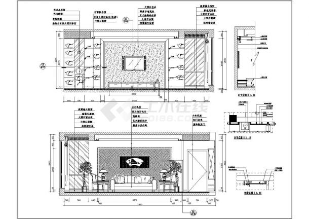 豪华私人别墅装修设计客厅主立面cad设计详图（标注齐全）-图一