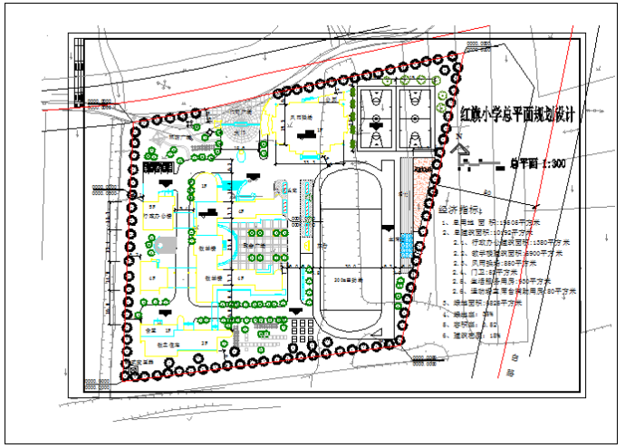 某地小学总平面规划设计CAD图 总建筑面积:10192平方米_图1