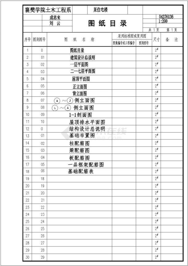 某框架结构住宅毕业设计CAD参考图-图一