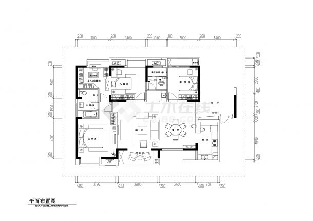 欧式风格三室两厅住宅样板房装修设计施工CAD图纸-图一