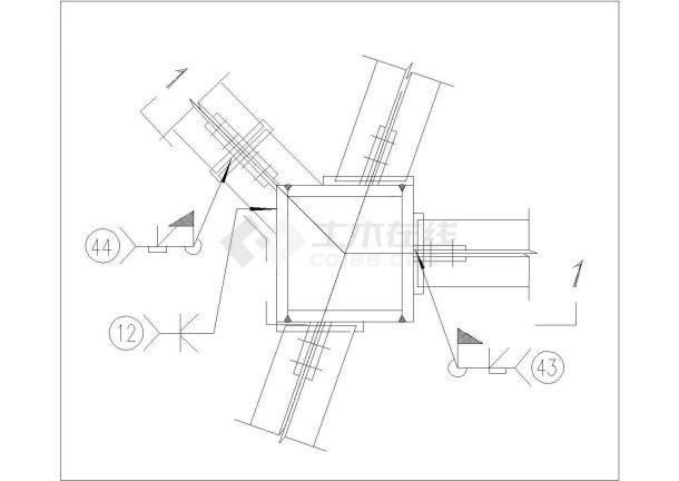 [节点详图]钢梁钢柱非正交连接节点构造详图-图一